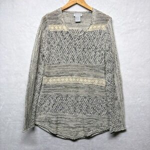 Soft Surroundings Textured Knit Metallic V Neck Sweater Tunic Womens Size M